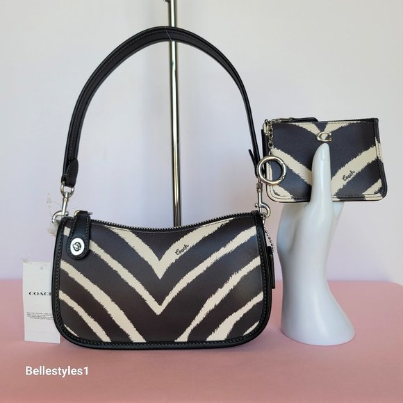 COACH Swinger 20 Leopard Print Small Bag And Mini Skinny ID Case SET- Zebra Prt - Picture 1 of 16